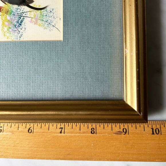 Vintage Mexican Feather Folk Art 3 Exotic Birds Matted Wood Frame 16" x 9.75" - Picture 8 of 10